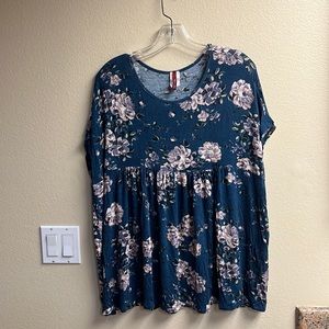 Bellamie Floral Crew Neck Flawy short sleeve Tunic top